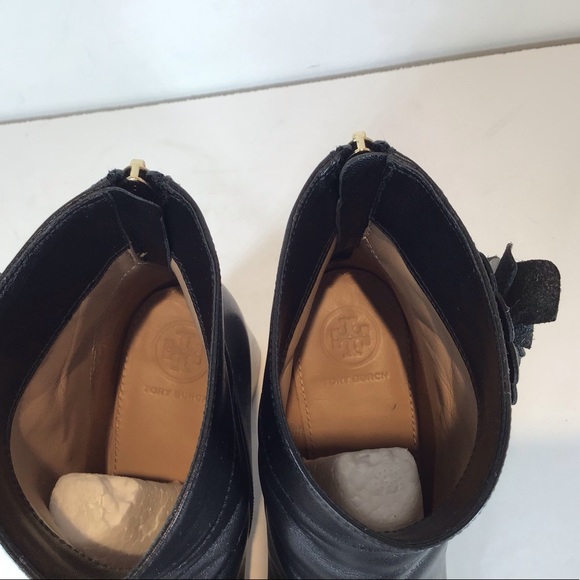 TORY BURCH BLOSSOM CALF LEATHER ANKLE BOOTIES BLK SZ 7.5 - Picture 14 of 16